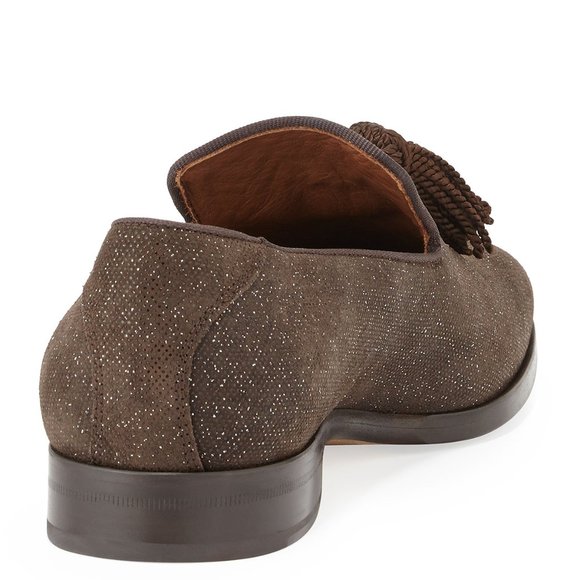Jimmy Choo “Foxley” Men\'s Tassel Brown Suede Satin Glitter Loafer; Size 44.5;NIB main image 2